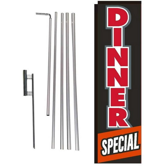 Dinner Special Restaurant Rectangle Feather Banner Flag Sign with Pole Kit and Ground Spike for Restaurants, Markets, Business Owners