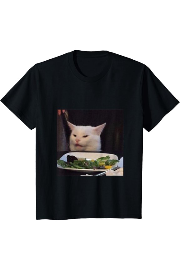 Dinner Table Cat Meme Funny Internet Yelling Confused Gift T-Shirt Small