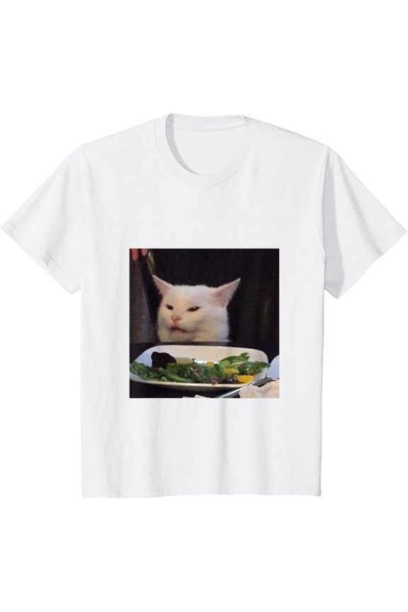 Dinner Table Cat Meme Funny Internet Yelling Confused Gift T-Shirt Small