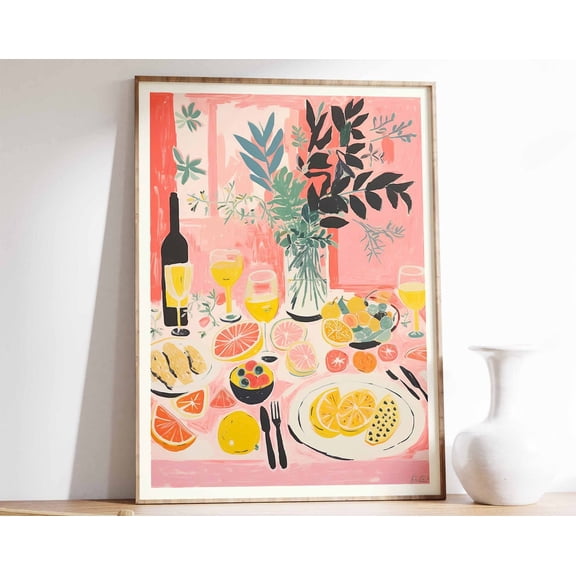 Dinner Table Food Print, Retro Food Art, Vintage Kitchen Decor, Food Illustration Art, Cafe Decor For Chef Wall Art, Modern Wall Decor, 24x36 UNFRAMED