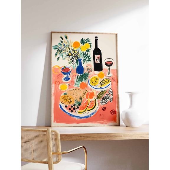 Dinner Table Food Retro Vintage Kitchen Decor Illustration Chef Unframed Paper Print
