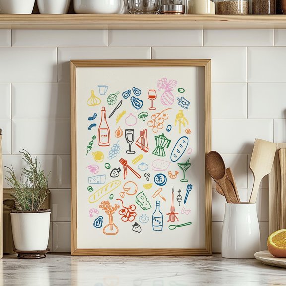 Dinner Table Print Retro Food Illustrations Poster Bar Cart Print Aesthetic Kitchen Decor Trendy Wall Artfood Print , Poster Only