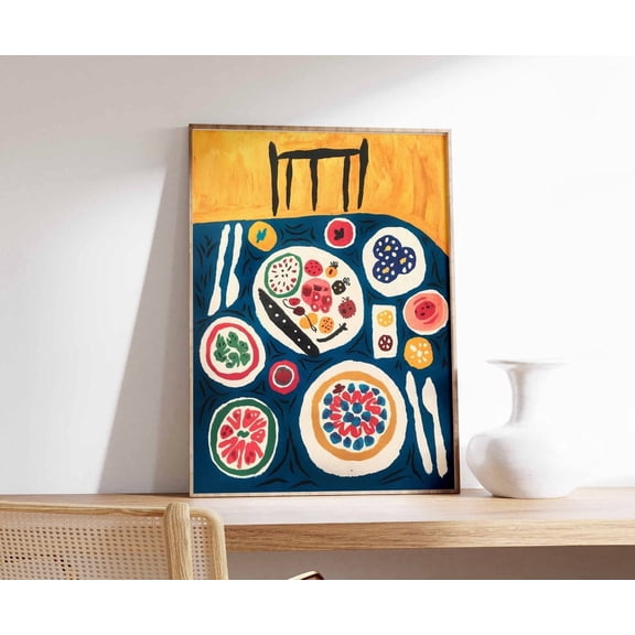 Dinner Table Retro Food Art Kitchen Illustration Cafe Chef Decor Print Unframed Paper Print