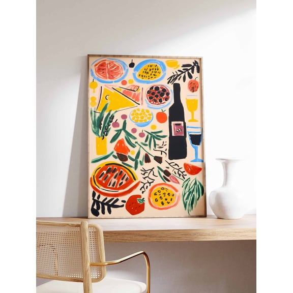 Dinner Table Retro Food Art Vintage Kitchen Illustration Chef Cafe Decor Print Unframed Paper Print