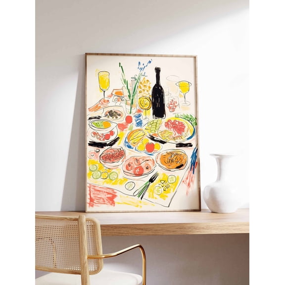 Dinner Table Retro Food Art Vintage Kitchen Illustration Chef Cafe Decor Unframed Paper Print