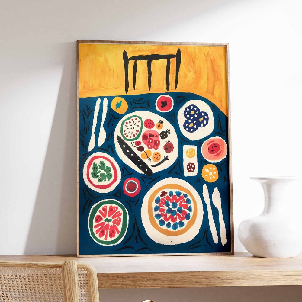 Dinner Table Retro Food Illustration Kitchen Poster UNFRAMED PAPER ...