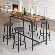 Dinner Table Set for 4, Sample Design Counter Height Dining Set 5pcs, Wood High Top Dining Room Kitchen Table Set, Leather Cushioned Bar Pub Stools Set