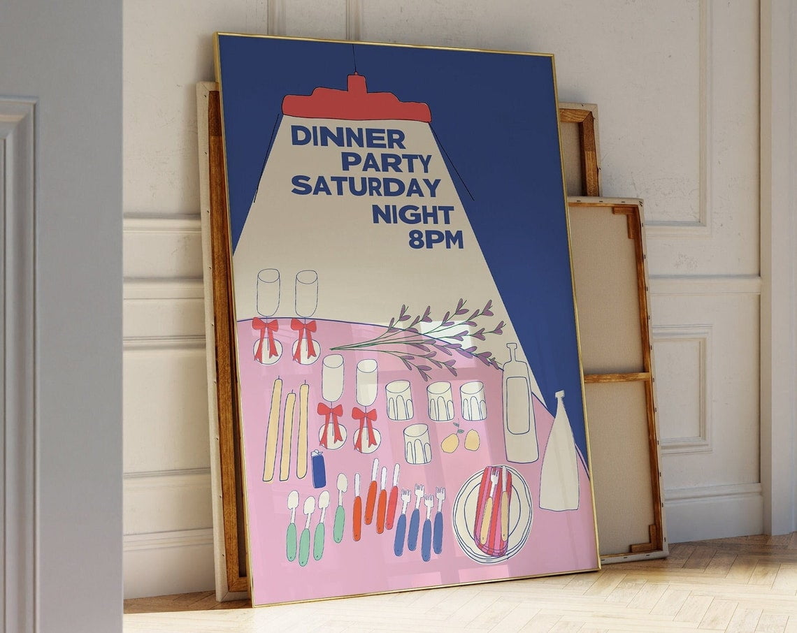 Dinner With Friends Funky Wall Art Print, Wine Decor - Walmart.com