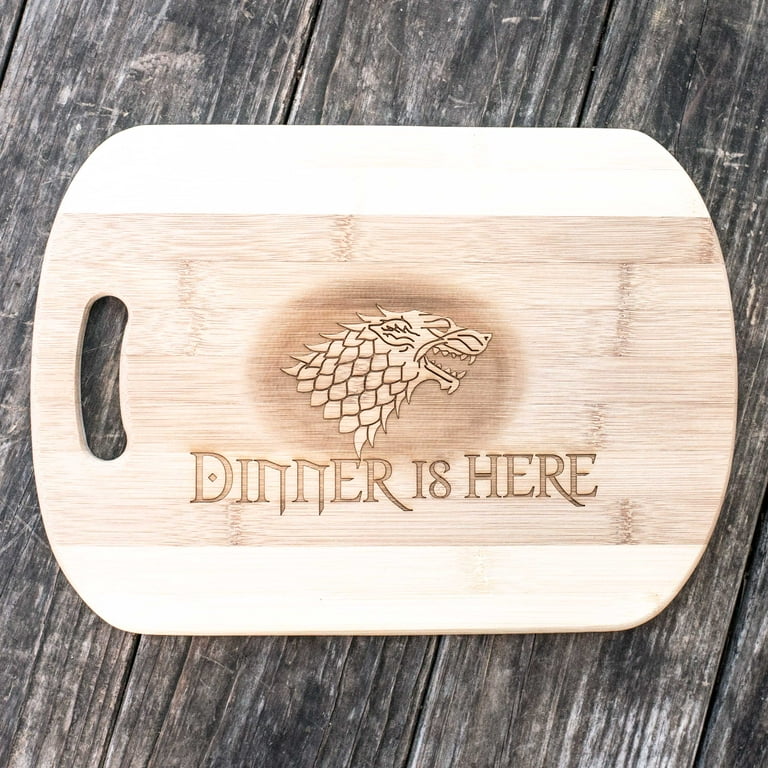 Dinner is Here Cutting Board 14''x9.5''x.5'' Bamboo Dinner is Here Cutting Board 14''x9.5''x.5'' Bamboo