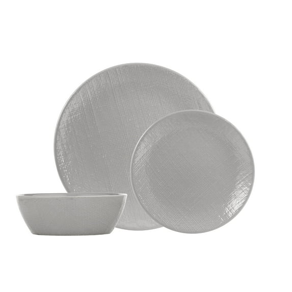 Dinnerset 12PC Grey Linen Embossed