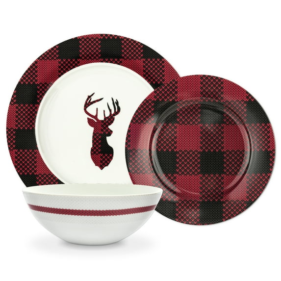 Safdie & Co. Porcelain Dinnerset 12 Piece Round Rim Rustic Cabin Adirondack