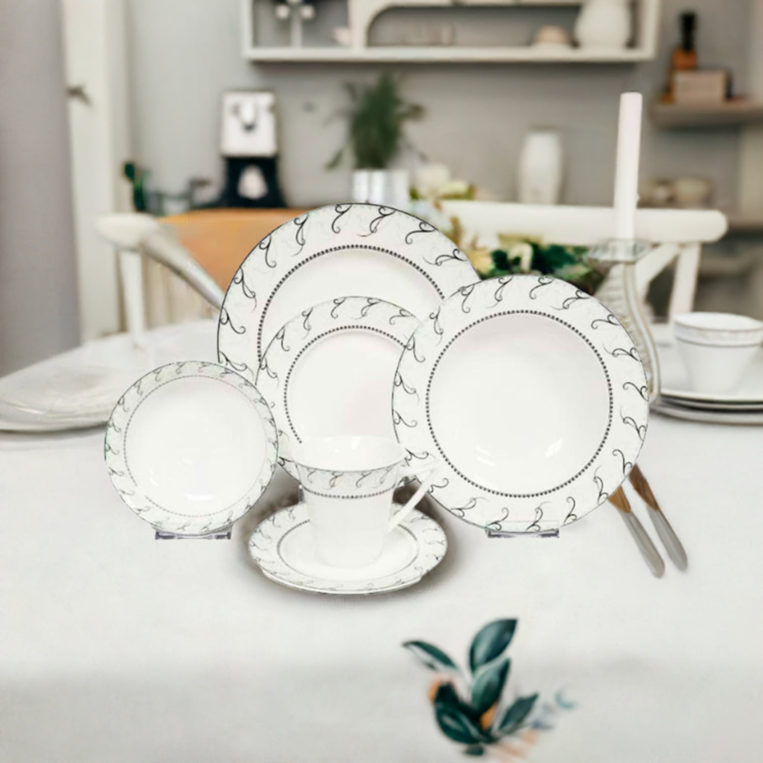 Dinnerware 86 piece Maria Platinum Bone China complete set from