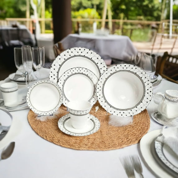 Dinnerware 86 piece Atlas Platinum Bone China complete set from Success Collection
