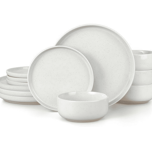 Dinnerware Dishes Sets for 4, 12 Piece Stoneware Plates and Bowls Sets, Kitchen Dining Dishware Tableware, Microwave & Dishwasher Safe, Snowy White