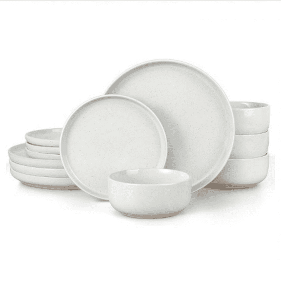 Dinnerware Dishes Sets for 4, 12 Piece Stoneware Plates and Bowls Sets, Kitchen Dining Dishware Tableware, Microwave & Dishwasher , Snowy White