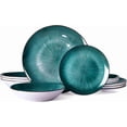 thumbnail image 1 of 12 Piece Dinnerware Set ，Chip Resistant, Dinnerware Sets, Plates, Dishes, Bowls, Service for 4, Green And White, 1 of 11