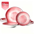thumbnail image 1 of 12 Piece Dinnerware Set ，Chip Resistant, Dinnerware Sets, Plates, Dishes, Bowls, Service for 4, Pink And White, 1 of 8