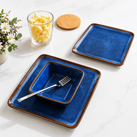 Dinnerware Set 12-piece Blue Square Plates And For 4