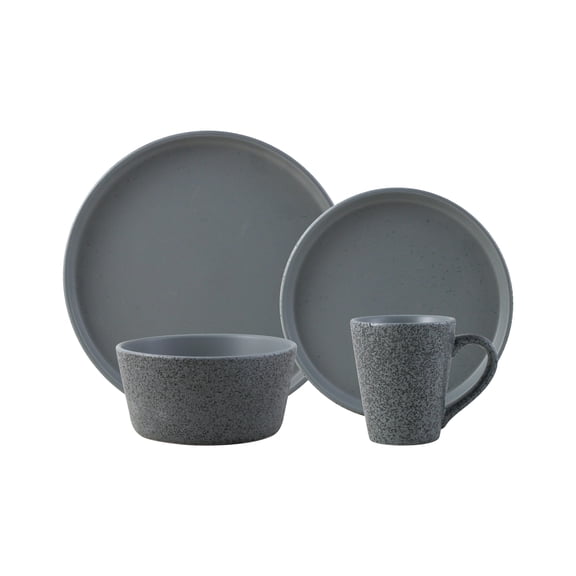 Dinnerware Set, Service for 4, 16-Piece Stoneware, Speckled Matte Gray