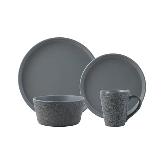 Dinnerware Set, Service for 4, 16-Piece Stoneware, Speckled Matte Gray