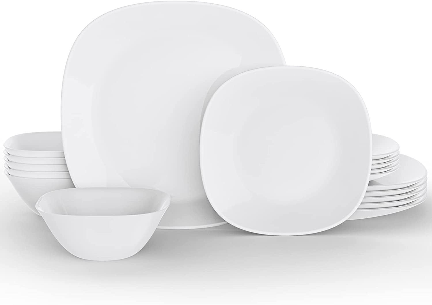 Dinnerware Set, 18piece Opal Dishes Sets Service for 6,Square Plates
