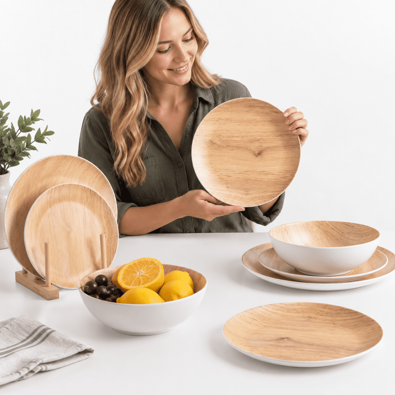 Main Course Dinner Set Dinnerware Set 18wood-looking - Dish Dishware Wood Grain Woodland ...