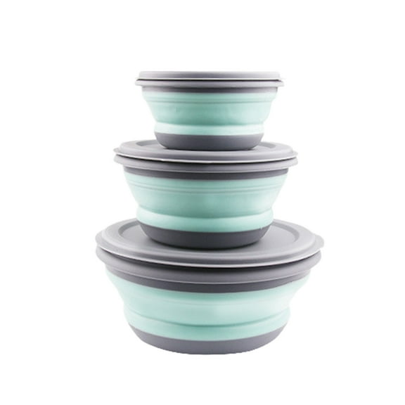 Clearance Tableware under $6 3pcs Folding Bowl Outdoor Camping Tableware Sets Lunch Box Portable Bowl With Lid
