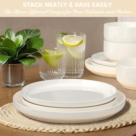 Dinnerware Set for 4, 12-Piece Cream White Ceramic & Porcelain Plates and Bowls, Scratch-Resistant, Microwave & Dishwasher Safe, Kitchen Tableware Set