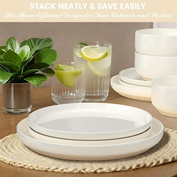 Dinnerware Set for 4, 12-Piece Cream White Ceramic & Porcelain Plates and Bowls, Scratch-Resistant, Microwave & Dishwasher Safe, Kitchen Tableware Set