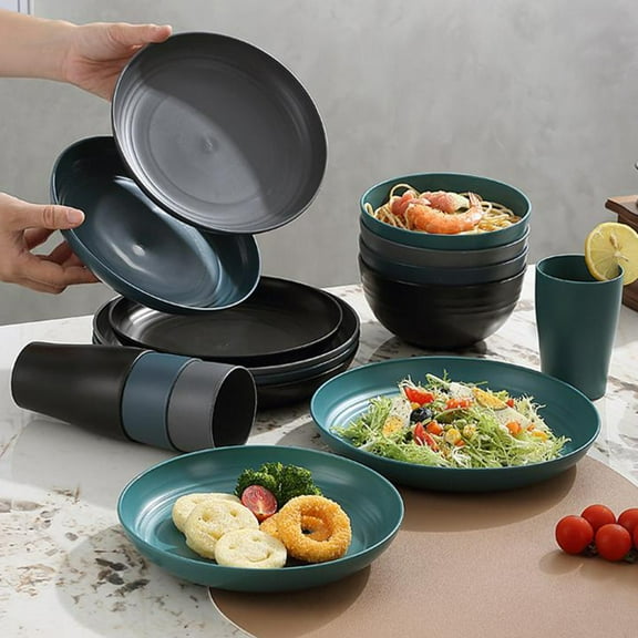 Dinnerware Set Dark Color Bowls Plates & Cups Modern Tableware for Family Restaurant or School
