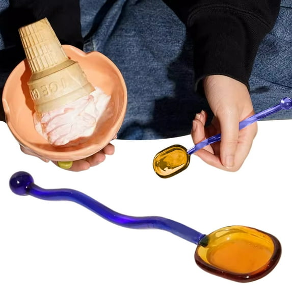 Dinnerware Set,Dessert Spoons Creative Colorful Glass Sugar Spoon Tea Spoon Stir Bar Spoon Stirring Spoon For Ice Cake Desserts