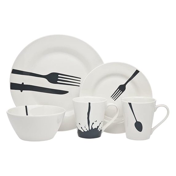 Dinnerware Set, Dinner Plates, Salad & Appetizer Plates, Cereal Bowl & Coffee Mugs, Porcelain Dinnerware, Collection, 16 Piece Set