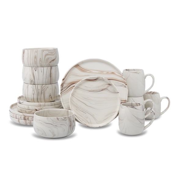 Dinnerware Set Elegant Marble Pattern Design 16-Piece