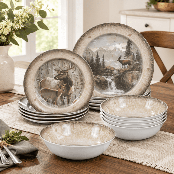 Dinnerware Set For 4-12 Deer Dinner Plates