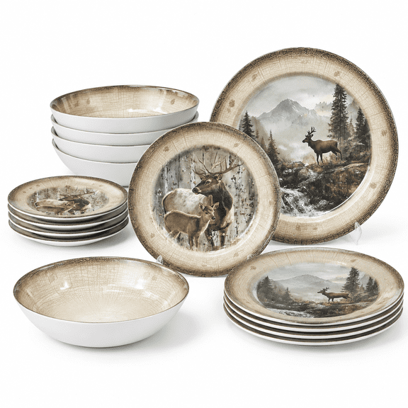 Dinnerware Set For 4-12 Deer Dinner Plates
