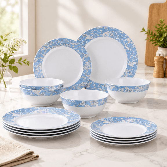 Dinnerware Set For 4 12 White Plates And Blue Rim