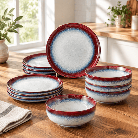 Ruby Ware Warehouse Dinnerware Set For 4 Red Reactive Glaze Plates And Sets - Walmart.com