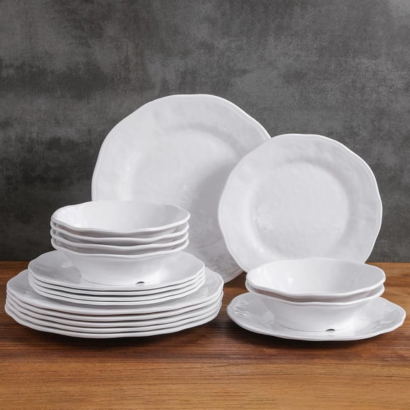 Dinnerware Set, Lightweight Kitchen Dining Plates and Bowls Set, Durable Melamine Dishes, Set of 6, Unbreakable RV Camping Dishes, Dishwasher Safe