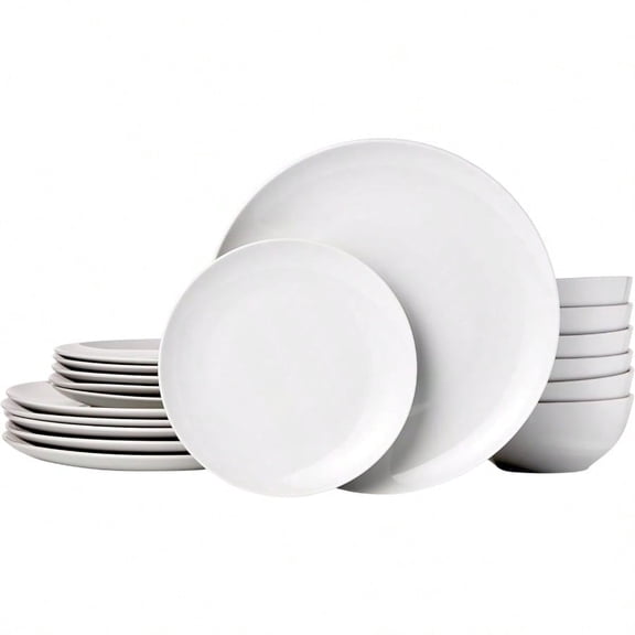 Dinnerware Set Microwave And Dishwasher Service For 6 18Piece Complete Kitchen Plates Dishes Bowls White Porcelain Coupe