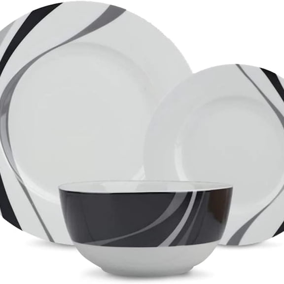 Dinnerware Set, Microwave and Dishwasher Safe, Service for 6, 18-Piece Complete Kitchen, Plates, Dishes, Bowls, Swirl