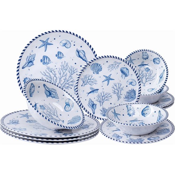 Dinnerware Set Service for , Unbreakable & Lightweight Round Plates and Bowls Set, Outdoor Dish Set for Patio, Camper, RV, Indoor Outdoor Use with