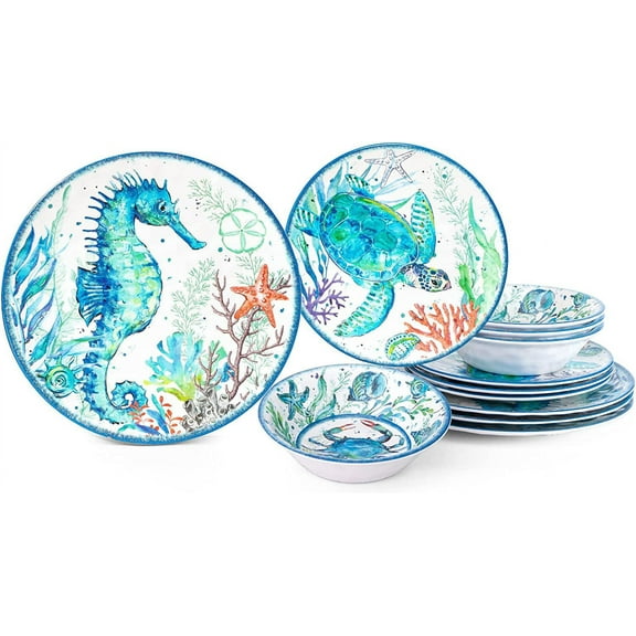 Dinnerware Set Service for , Unbreakable & Lightweight Round Plates and Bowls Set, Outdoor Dish Set for Patio, Camper, RV, Indoor Outdoor Use with