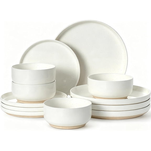 Dinnerware Set for 4, 12-Piece Ceramic Plates and Bowls, Scratch Resistant, Microwave and Dishwasher Safe, Cream White