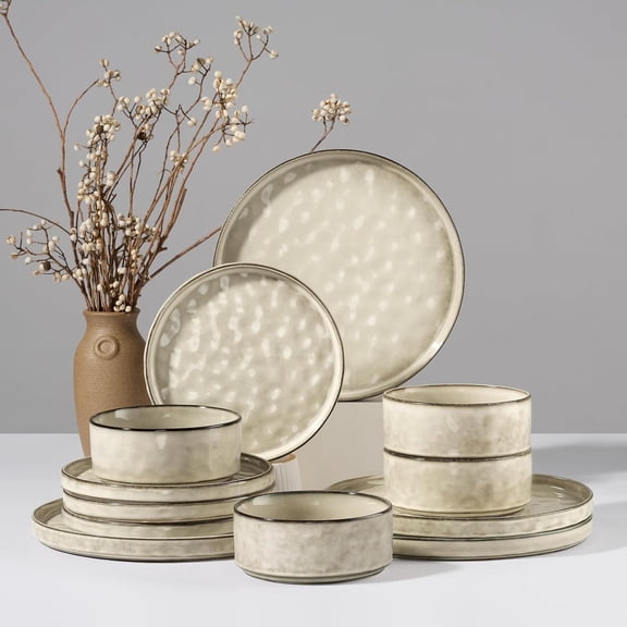 Dinnerware Sets, 12-Piece Plates and Bowls Set, Stoneware Dish Set for 4, Ceramic Dinnerware for Home Restaurant, Chip and Scratch Resistant