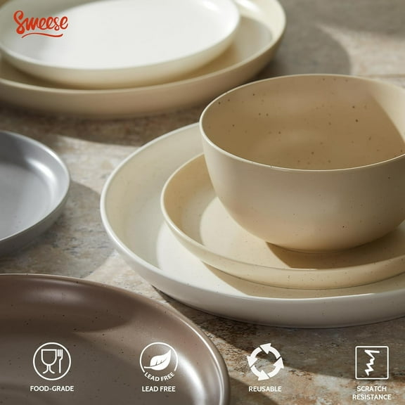 Dinnerware Sets, 12 Pieces Porcelain Round Plates and Bowls Sets, Dishes Set for 4, Chip Scratch Dishwasher Microwave and Oven Safe Dishware Sets, Multi-color