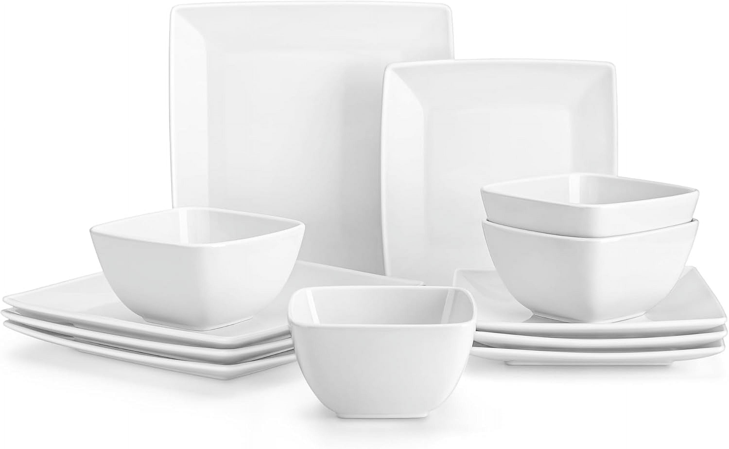 Dinnerware Sets 12 Pieces, Stoneware Square Place Setting, Dinner Plate, Dessert Plate, Bowls Service for 4 - Walmart.com