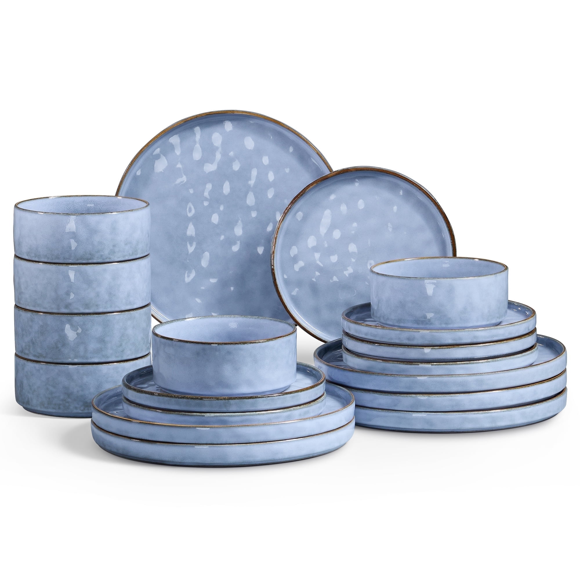 Onader Dinnerware Sets for 6, 18-Piece Plates and Bowls Set, Stoneware Dish Set for Kitchen, Ceramic Dinnerware for Home Restaurant, Chip and Scratch Resistant, Microwave and Dishwashe, Reactive Blue