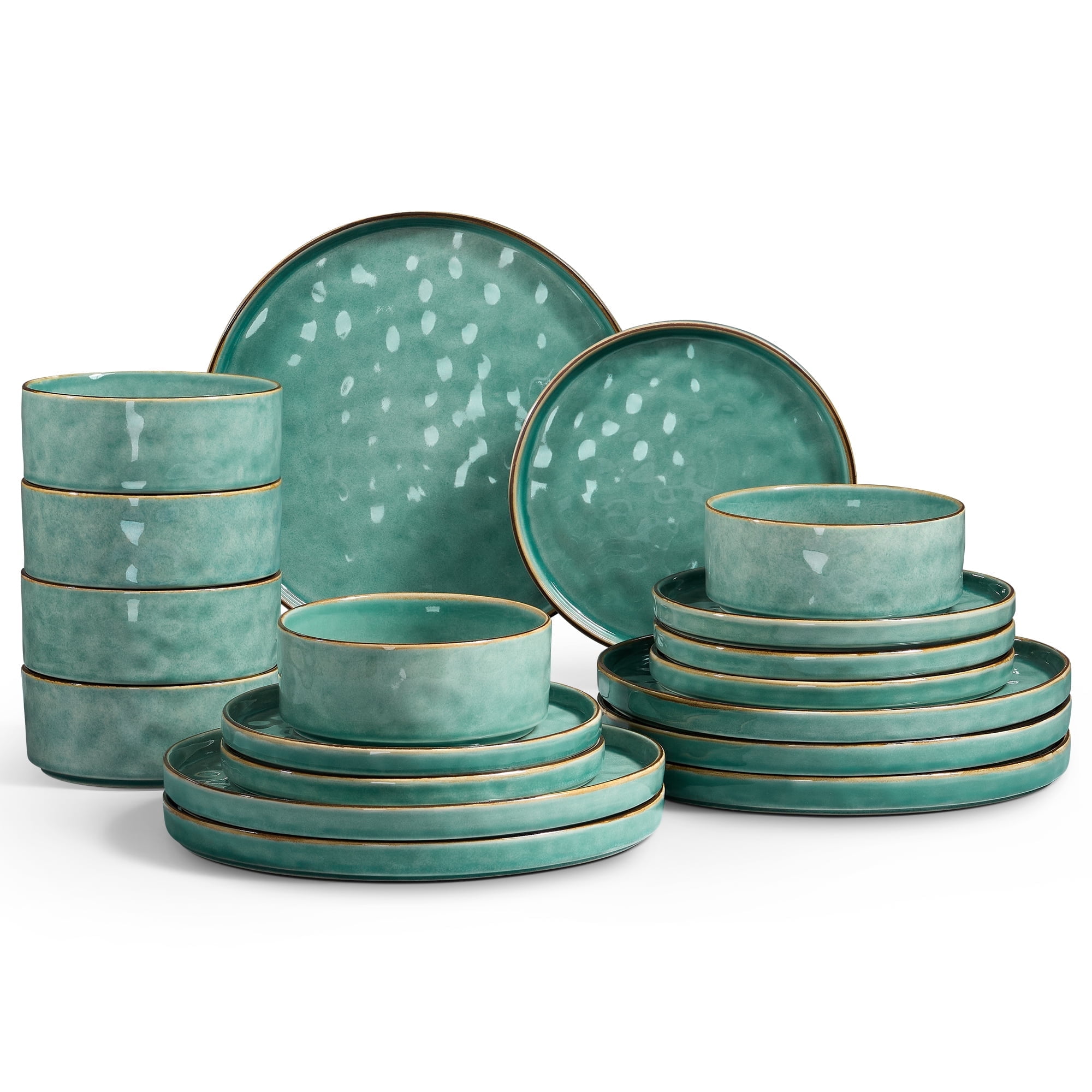 Onader Dinnerware Sets for 6, 18-Piece Plates and Bowls Set, Stoneware Dish Set for Kitchen, Ceramic Dinnerware for Home Restaurant, Chip and Scratch Resistant, Microwave and Dishwash, Reactive Green - Walmart.com