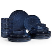 Onader Dinnerware Set for 6, 18-Piece Plates and Bowls, Stoneware Dishes Sets for Home Restaurant, Microwave and Dishwasher, Starry Blue