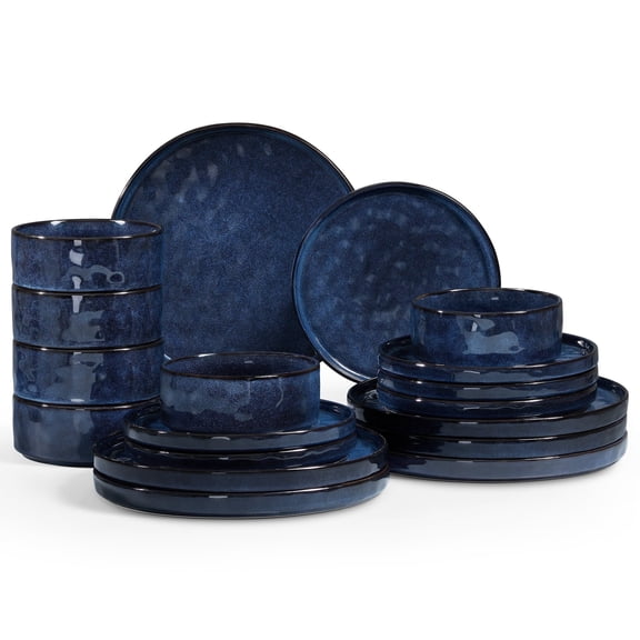 Onader Dinnerware Set for 6, 18-Piece Plates and Bowls, Stoneware Dishes Sets for Home Restaurant, Microwave and Dishwasher, Starry Blue